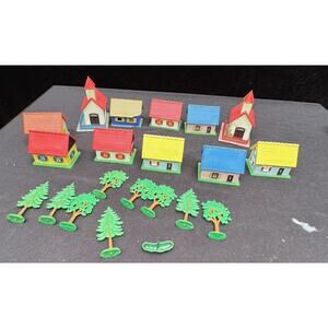 8 Vintage 1950' S HOFFMAN HO Train Houses Cottages AUSTRIA Trees & Houses